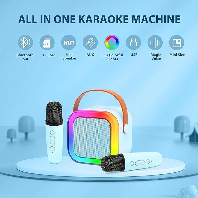 Quirky Kidz Rechargeable Karaoke Mic with Speaker – Wireless Bluetooth Microphone with LED Lights, Portable Mini Singing Toy for Kids, Boys, Girls & Adults