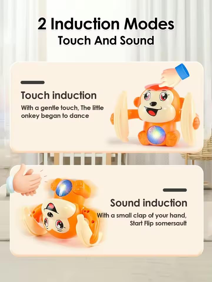 Quirky Kidz Dancing Monkey Musical Toy – Baby Tumble Doll with Voice Control, Rolling Action, Music, Lights & Sound Sensor, ISI Certified – Multicolor