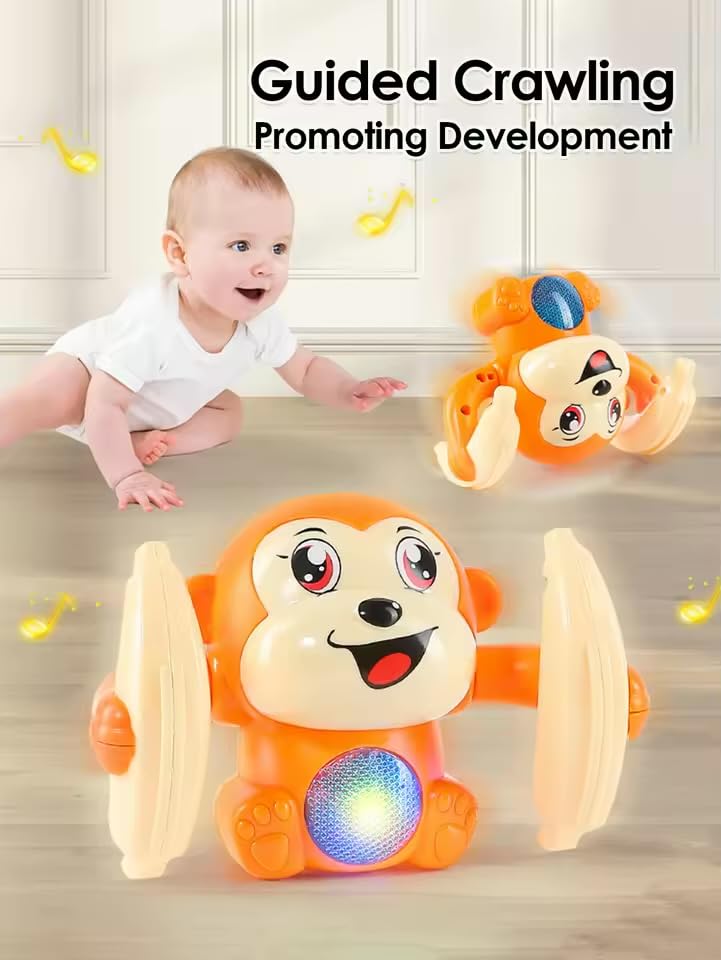 Quirky Kidz Dancing Monkey Musical Toy – Baby Tumble Doll with Voice Control, Rolling Action, Music, Lights & Sound Sensor, ISI Certified – Multicolor