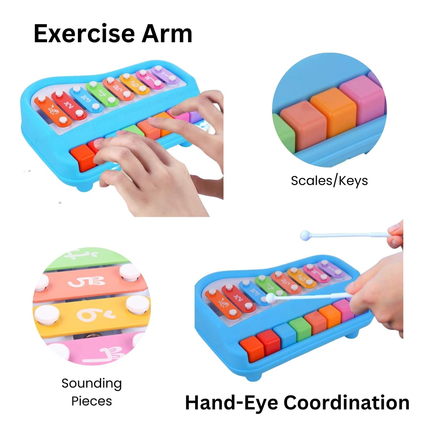 Quirky Kidz 2 in 1 Xylophone for Kids Baby Piano, Musical Learning Toy for Kids & Toddlers 1-3 Years - 8 Keys, Preschool Educational Instrument for Boys & Girls - Keyboard & Drums Combo