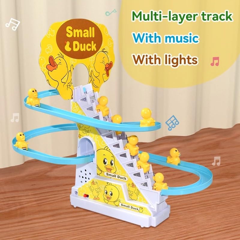 Quirky Kidz Duck Slide Toy Set β Automatic Stair-Climbing Duck Race Track with Lights & Music, Escalator Slide Toy for Toddlers & Kids, Duck Track Play Set