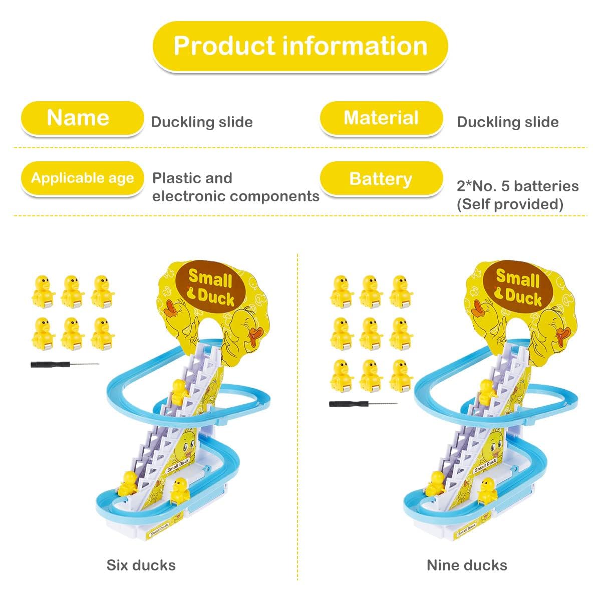 Quirky Kidz Duck Slide Toy Set β Automatic Stair-Climbing Duck Race Track with Lights & Music, Escalator Slide Toy for Toddlers & Kids, Duck Track Play Set