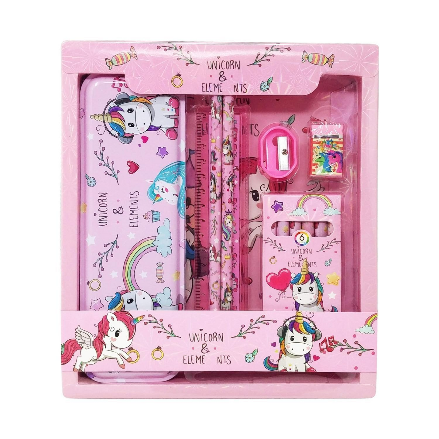 Quirky Kidz Stationery Kit Set for School Kids – Birthday Gift for Girls & Boys | Includes Pencil, Scale, Eraser, Sharpener, Crayon Set, Compass Box| Fun Multicolor Back-to-School Supply Set