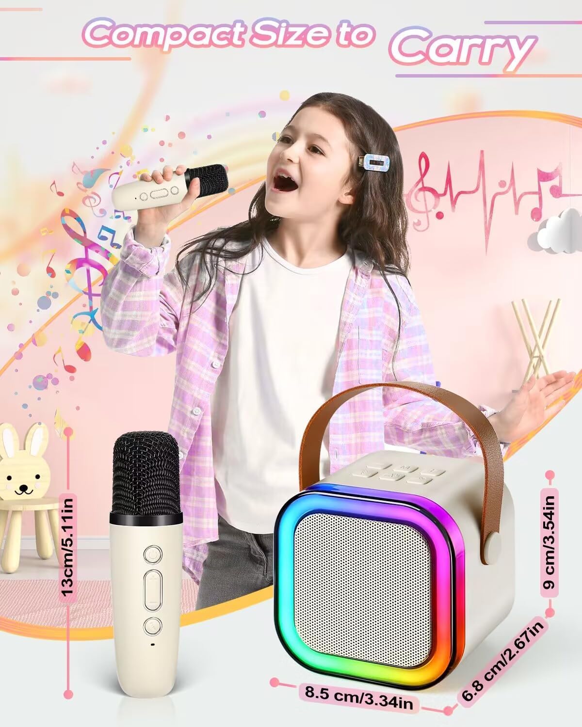 Quirky Kidz Rechargeable Karaoke Mic with Speaker – Wireless Bluetooth Microphone with LED Lights, Portable Mini Singing Toy for Kids, Boys, Girls & Adults