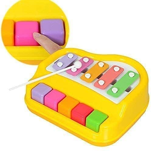 Quirky Kidz 2 in 1 Baby Piano Xylophone Toy for Kids and Toddlers 6 Months - 4 Years Old, 5 Multicolored Keyboard Xylophone, Musical Learning Instrument Interactive Toy for Baby Kids, Girls and Boys