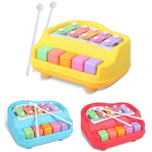 Quirky Kidz 2 in 1 Baby Piano Xylophone Toy for Kids and Toddlers 6 Months - 4 Years Old, 5 Multicolored Keyboard Xylophone, Musical Learning Instrument Interactive Toy for Baby Kids, Girls and Boys