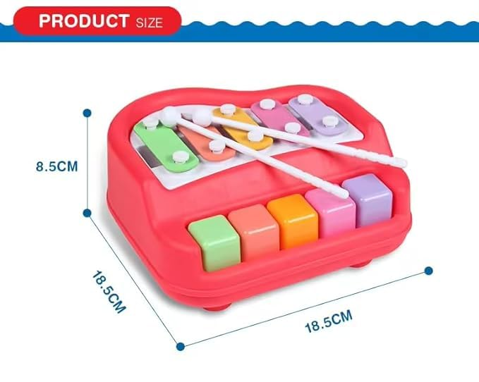 Quirky Kidz 2 in 1 Baby Piano Xylophone Toy for Kids and Toddlers 6 Months - 4 Years Old, 5 Multicolored Keyboard Xylophone, Musical Learning Instrument Interactive Toy for Baby Kids, Girls and Boys