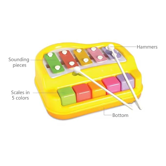 Quirky Kidz 2 in 1 Baby Piano Xylophone Toy for Kids and Toddlers 6 Months - 4 Years Old, 5 Multicolored Keyboard Xylophone, Musical Learning Instrument Interactive Toy for Baby Kids, Girls and Boys