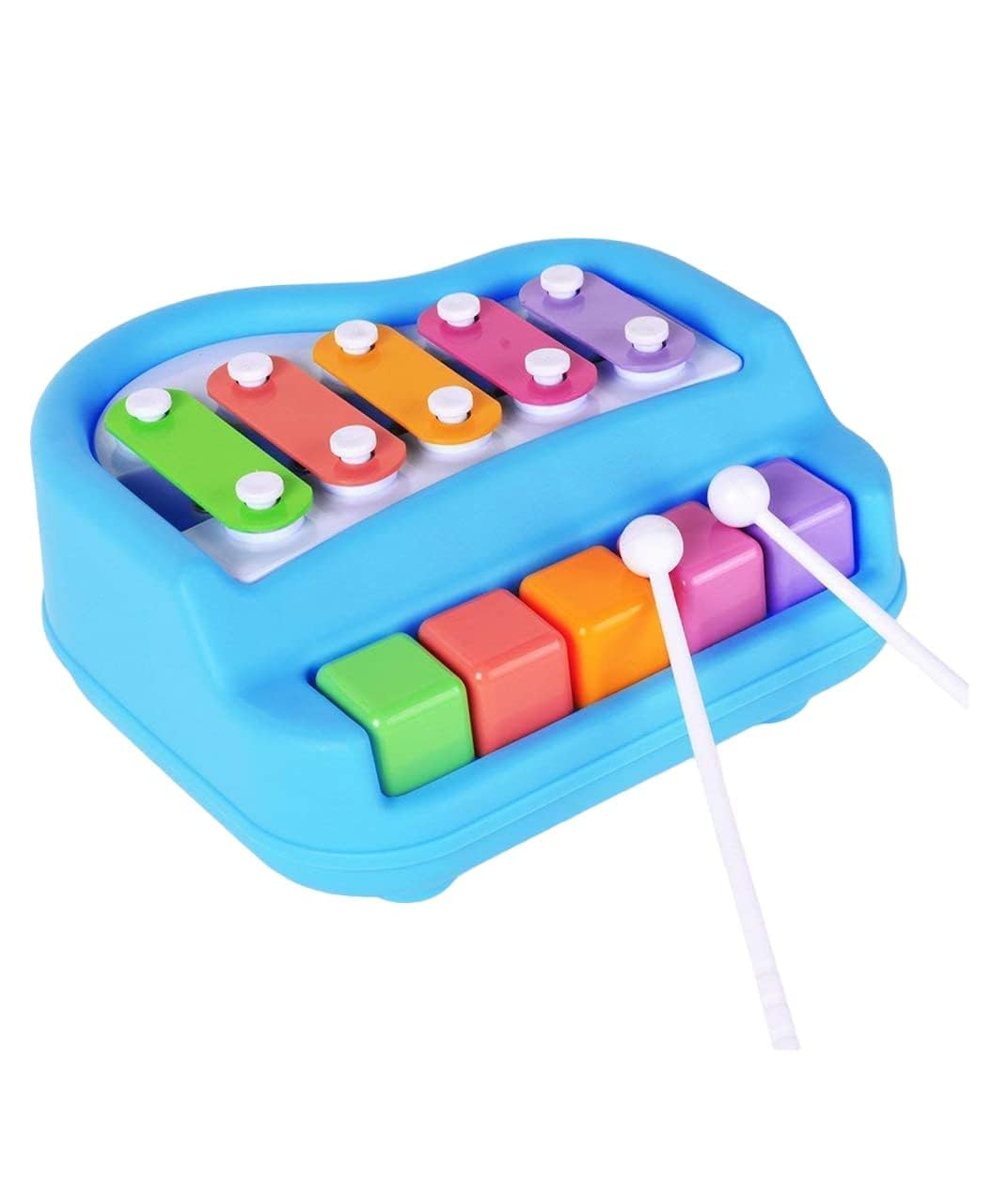 Quirky Kidz 2 in 1 Baby Piano Xylophone Toy for Kids and Toddlers 6 Months - 4 Years Old, 5 Multicolored Keyboard Xylophone, Musical Learning Instrument Interactive Toy for Baby Kids, Girls and Boys