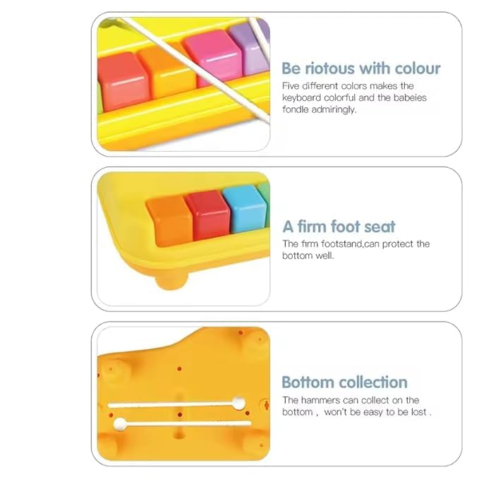 Quirky Kidz 2 in 1 Baby Piano Xylophone Toy for Kids and Toddlers 6 Months - 4 Years Old, 5 Multicolored Keyboard Xylophone, Musical Learning Instrument Interactive Toy for Baby Kids, Girls and Boys