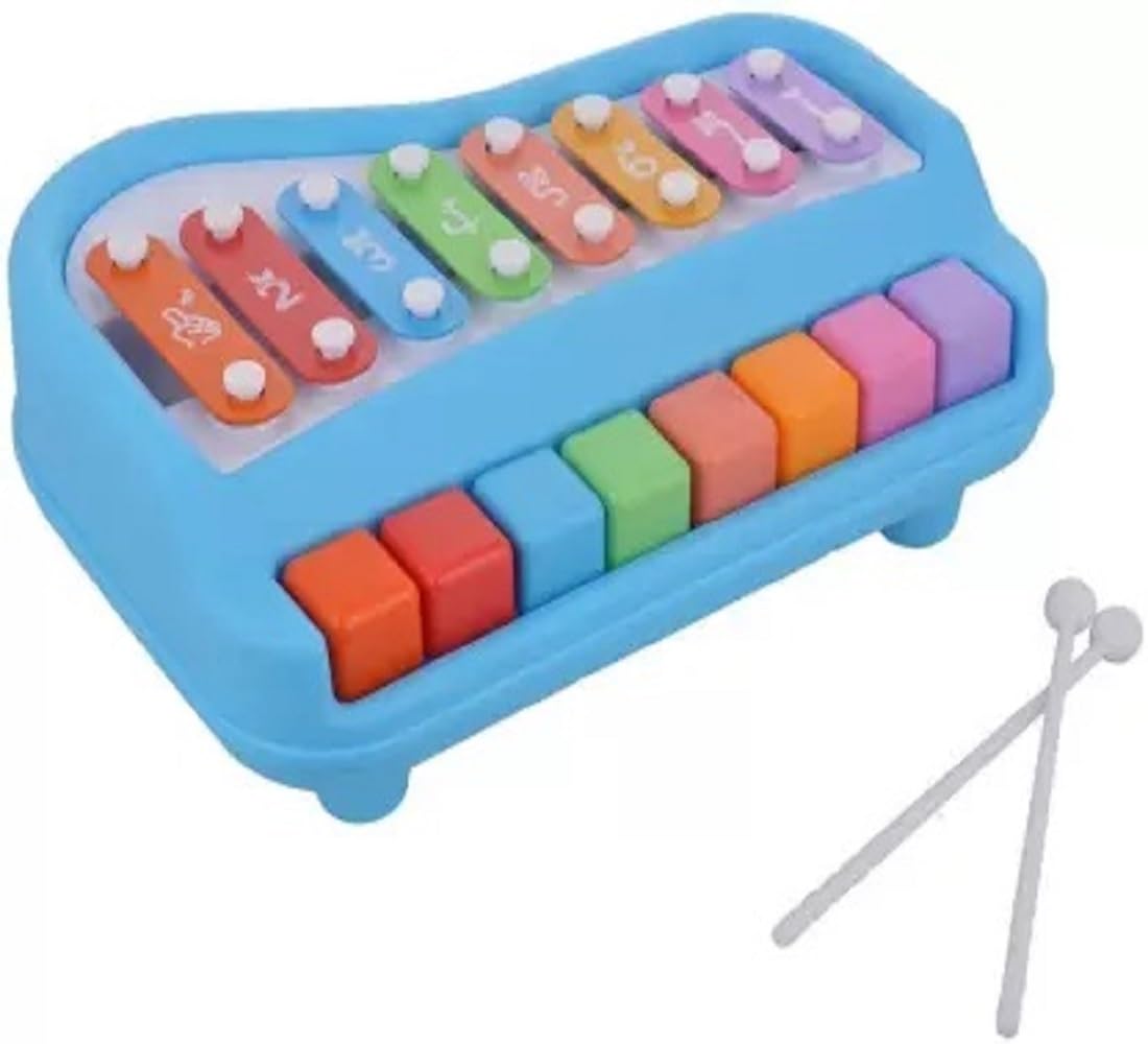 Quirky Kidz 2 in 1 Xylophone for Kids Baby Piano, Musical Learning Toy for Kids & Toddlers 1-3 Years - 8 Keys, Preschool Educational Instrument for Boys & Girls - Keyboard & Drums Combo