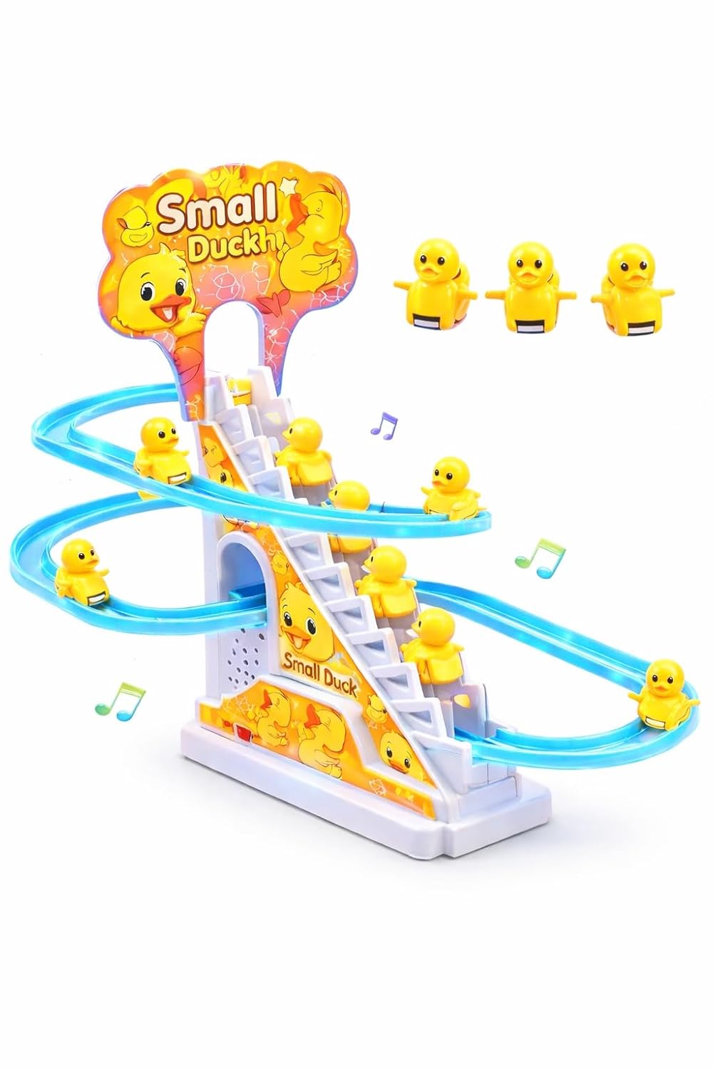 Quirky Kidz Duck Slide Toy Set – Automatic Stair-Climbing Duck Race Track with Lights & Music, Escalator Slide Toy for Toddlers & Kids, Duck Track Play Set