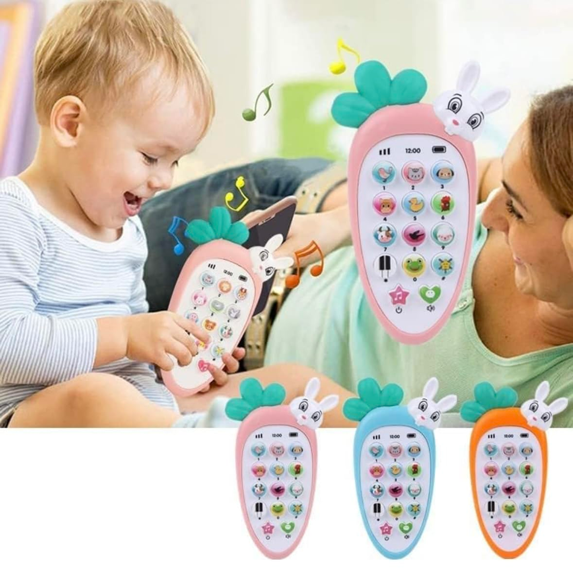 Quirky Kidz Radish Style Rabbit Face Toy Phone – Pretend Play Cell Phone for Toddlers with Lights, Music & Ringtones, Birthday Gift for Boys & Girls (Multicolor)