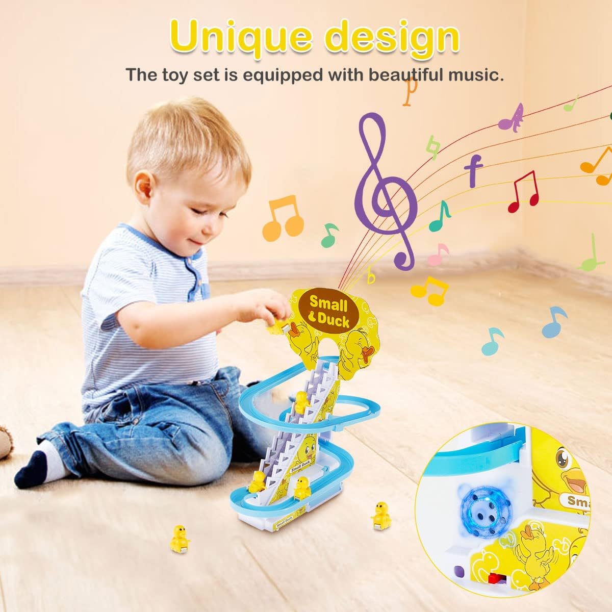Quirky Kidz Duck Slide Toy Set – Automatic Stair-Climbing Duck Race Track with Lights & Music, Escalator Slide Toy for Toddlers & Kids, Duck Track Play Set