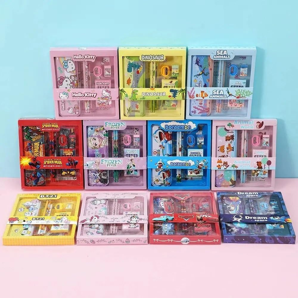 Quirky Kidz Stationery Kit Set for School Kids – Birthday Gift for Girls & Boys | Includes Pencil, Scale, Eraser, Sharpener, Crayon Set, Compass Box| Fun Multicolor Back-to-School Supply Set