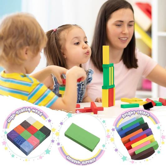 Quirky Kidz 120 Pcs Colorful Wooden Domino Block Set – Educational Game for Kids, Learning Activity for Skill Development & Color Recognition, 12 Vibrant Colors