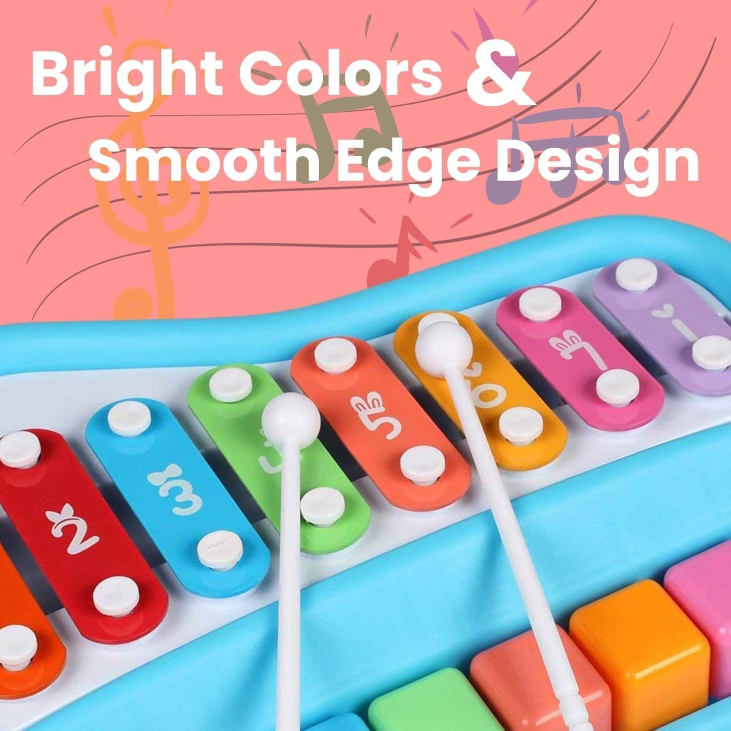 Quirky Kidz 2 in 1 Xylophone for Kids Baby Piano, Musical Learning Toy for Kids & Toddlers 1-3 Years - 8 Keys, Preschool Educational Instrument for Boys & Girls - Keyboard & Drums Combo