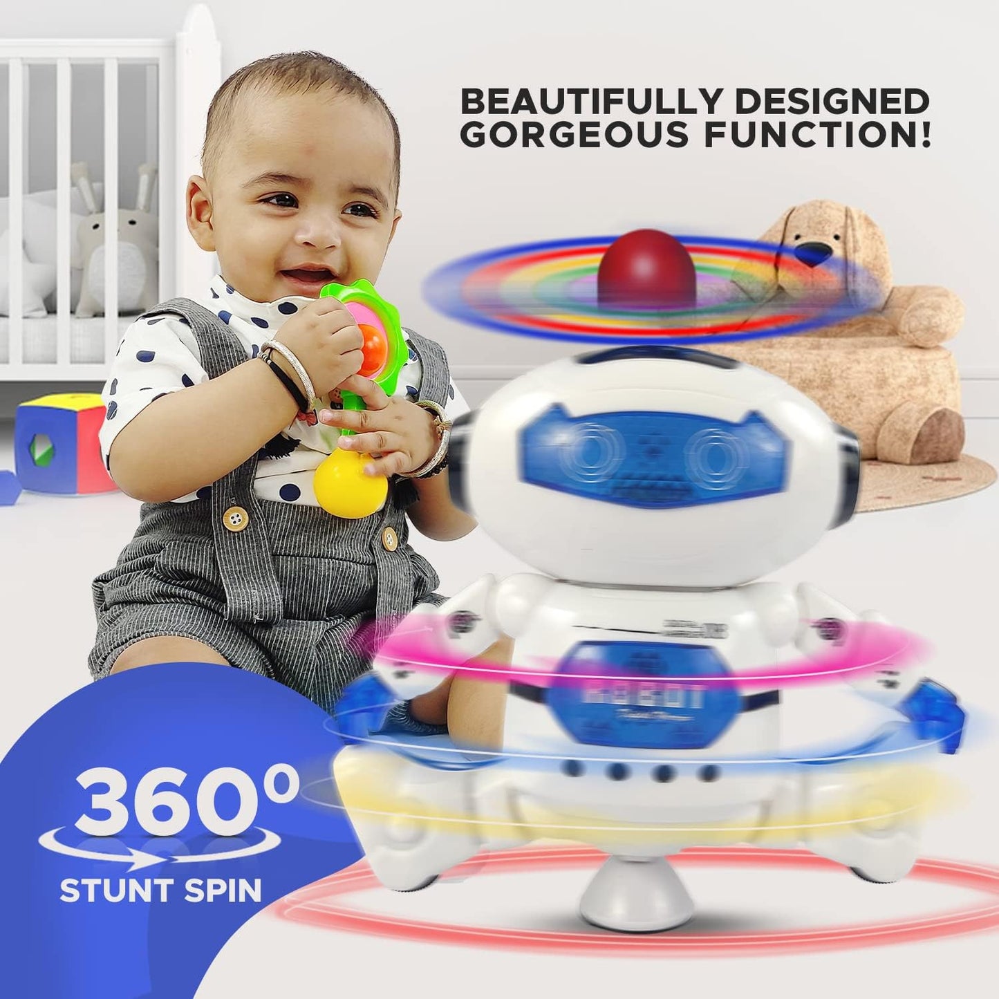 Quirky Kidz Bot Robot Pioneer – Dancing Robot Toy with Colorful Lights, Music & 360° Movement for Boys & Girls, Fun Interactive Toy (Color May Vary)