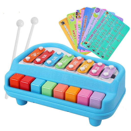 Quirky Kidz 2 in 1 Xylophone for Kids Baby Piano, Musical Learning Toy for Kids & Toddlers 1-3 Years - 8 Keys, Preschool Educational Instrument for Boys & Girls - Keyboard & Drums Combo