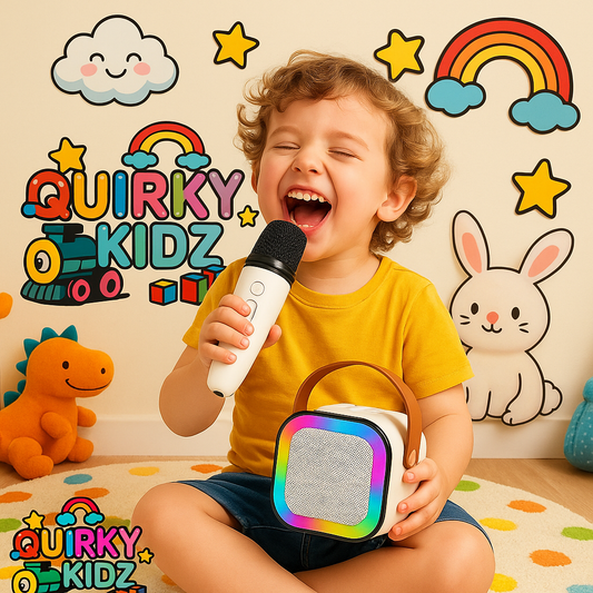 Quirky Kidz Rechargeable Karaoke Mic with Speaker – Wireless Bluetooth Microphone with LED Lights, Portable Mini Singing Toy for Kids, Boys, Girls & Adults