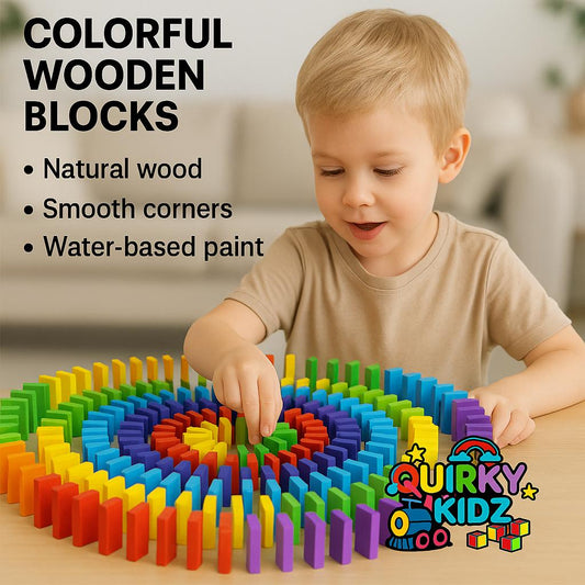 Quirky Kidz 120 Pcs Colorful Wooden Domino Block Set – Educational Game for Kids, Learning Activity for Skill Development & Color Recognition, 12 Vibrant Colors